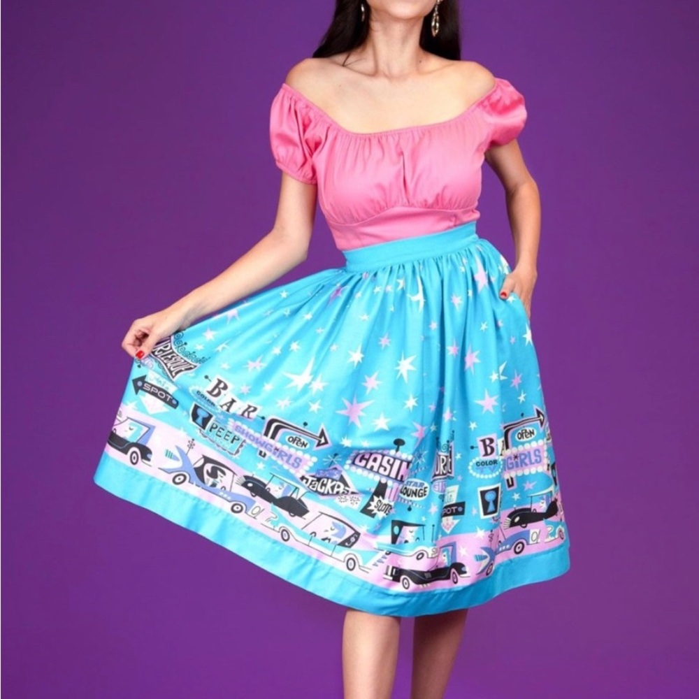 Pinup Couture Bella Skirt in Vegas Border Print
